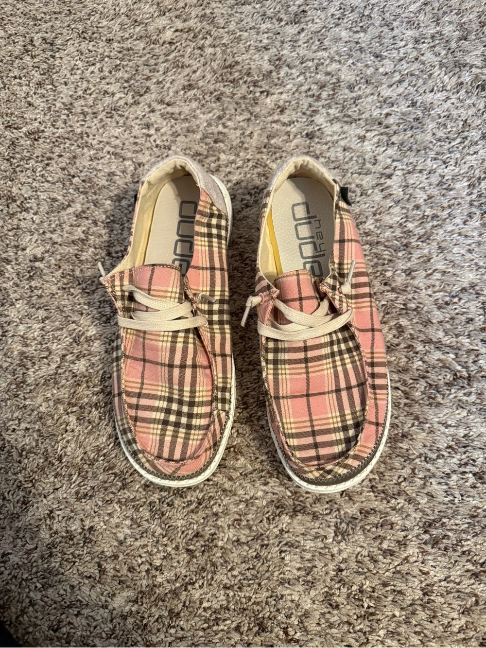 Hey Dude Pink Plaid Women's Slip-On Shoes